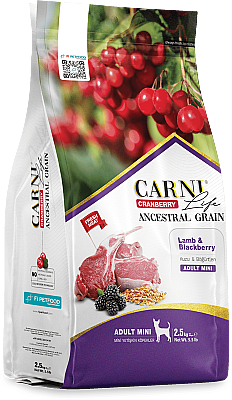 Carni Life Cranberry Ancestral Grain Adult Mini Kuzu Etli & Böğürtlenli Yetişkin Köpek Maması 2,5 Kg - 1