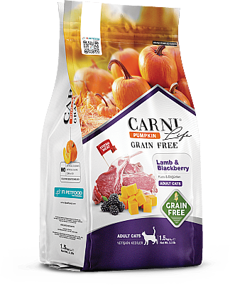 Carni Life Pumpkin Adult Tahılsız Kuzu Etli & Böğürtlenli Yetişkin Kedi Maması 1,5 Kg - 1