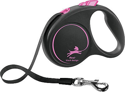 Flexi Black Design Otomatik Şerit Gezdirme Tasması Small 5 Metre Siyah/Pembe - 1